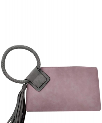 Fashion Cuff Handle Tassel Wristlet Clutch BP204 BLUSH/GRAY